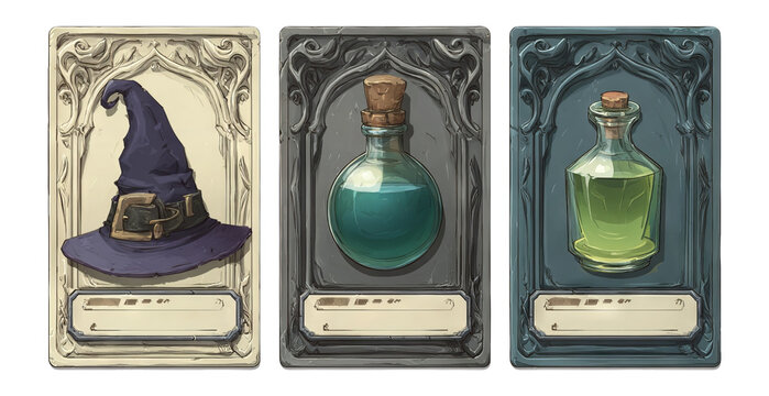 Magical Wizard Hat and Potions on Transparent Background