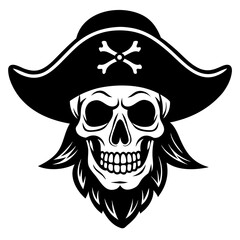 Pirate skull with hat silhouette vector illustration