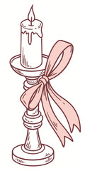 Vector art of single candle on a candlestick with ribbon isolated on white background for decoration