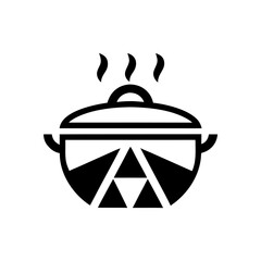 Flat minimalist icon of a cooking pot with lid and steam rising, symbolizing fresh hot meals.