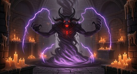 Spectre of the abyss conjuring arcane energy in an ancient crypt realm dimension