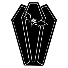 Coffin with bat wings silhouette vector illustration