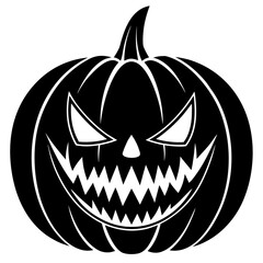 Pumpkin with vampire fangs silhouette vector illustration
