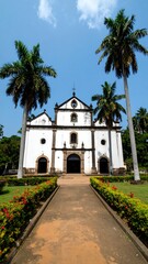 Naklejka premium Colonial church in a tropical setting
