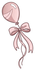 Illustration of a pink balloon with a bow and ribbon, isolated on white background