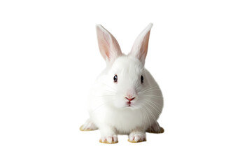 Obraz premium White Rabbit: Studio Shot of a Domestic Rabbit on Black Background isolated on transparent background