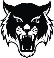 Fierce tiger head roaring with open mouth, sharp teeth, and angry eyes, isolated on white background