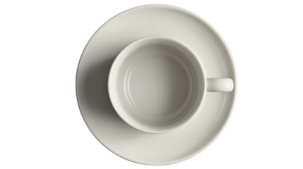Empty White Ceramic Coffee Cup and Saucer Set Top View.