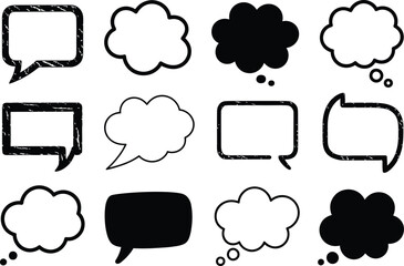 Collection of twelve speech bubbles in different shapes and styles