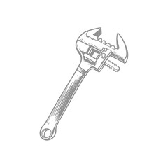 Adjustable wrench illustration for plumbing, construction, or repair.