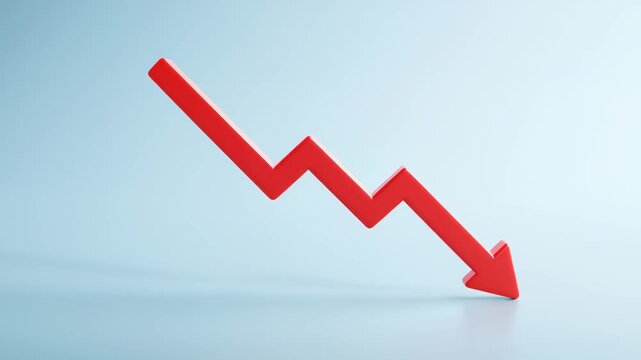 Human figures standing at the bottom of the image with a large red arrow pointing down from above, symbolizing declining birth rates.