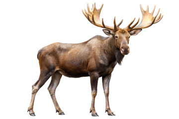 Obraz premium Majestic moose with large antlers standing against a black background