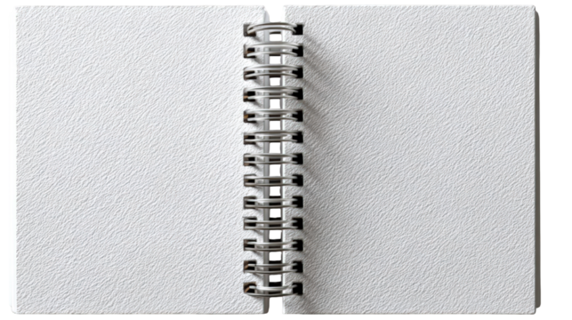 Textured White Paper Notebook with Silver Spiral Binding.