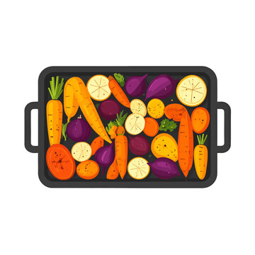 roasted vegetables on tray, top view clip art preview