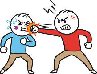 Fototapeta premium Fight punch violence aggression angry conflict cartoon man