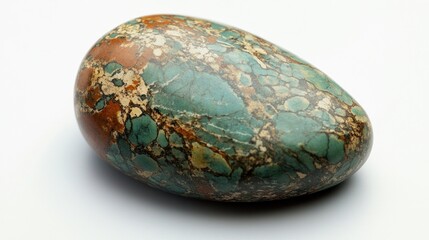 Oval, multicolored gemstone, studio shot, white background