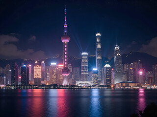 A beautiful city skyline at night