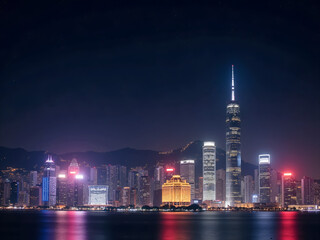 A beautiful city skyline at night