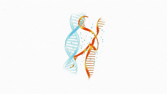 Dna strands unraveling with rna molecule. Genetic helix structure separating. Genome mutation, expression, and biology concept footage.
