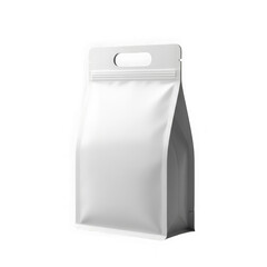 Blank white stand up pouch bag with die cut handle on black background