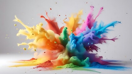 Fototapeta premium Vibrant explosion of colorful powder against a white background