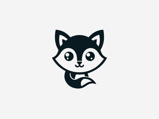 Playful baby fox with bushy tail and curious expression in charming vector logo