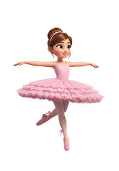 Animated cartoon ballerina in a pink tutu, poised in a graceful dance pose.