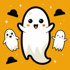 Obraz premium Adorable minimalist halloween ghost family vector illustration sticker set scalable eps icon vector