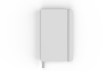 3D realistic of hardcover notebooks with elastic bands and ribbon bookmarks isolated. Blank mockup template for a publication design, branding, diary, journal, booklet and creative projects.