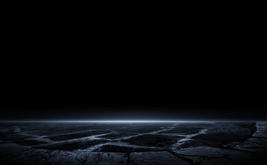 3D Rendering Abstract asphalt light in a dark empty street with smoke background.