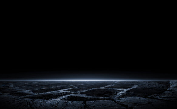 3D Rendering Abstract asphalt light in a dark empty street with smoke background.