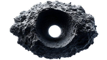 Asteroid shaped like a torus, mysterious hollow core, photoreal, isolated on white