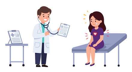Doctor Consulting Patient with Heart Pain Illustration.