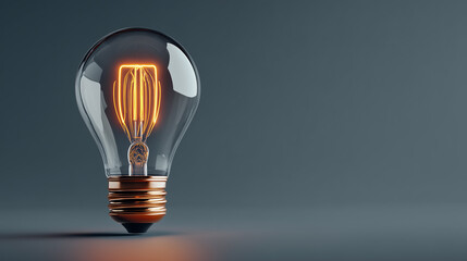 Glowing light bulb symbolizing ideas and inspiration with copy space.
