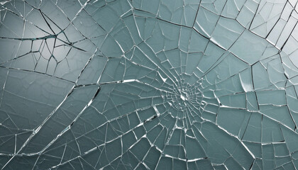 Close-up of shattered glass with intricate cracks and patterns

