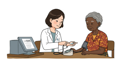 Healthcare professional checking senior patients vital signs.