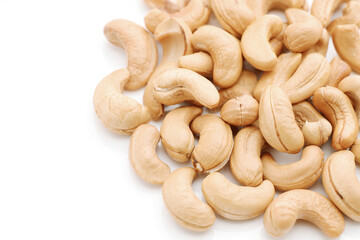 Roasted cashews isolated on white background