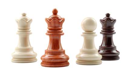 Chess Pieces Quartet: A strategic still-life captures the elegance of chess, with a quartet of meticulously carved pieces poised in readiness.