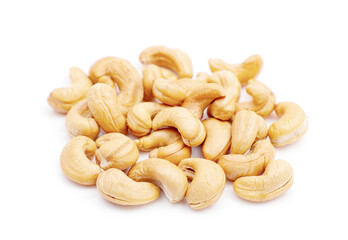 Roasted cashews isolated on white background