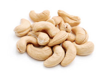 Roasted cashews isolated on white background