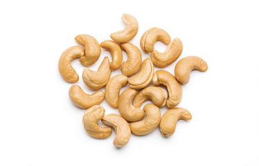 Roasted cashews isolated on white background
