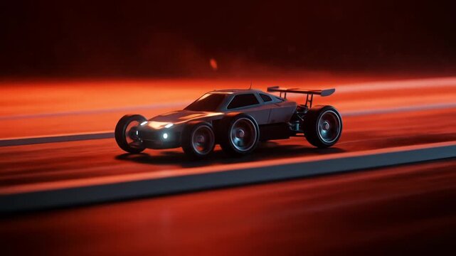 Futuristic RC Car Racing on a Fiery Track