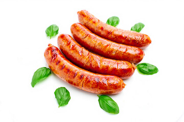 grilled sausages isolated on white background