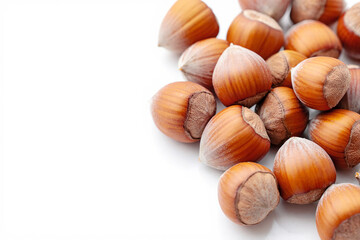 Pile of hazelnuts on a white background