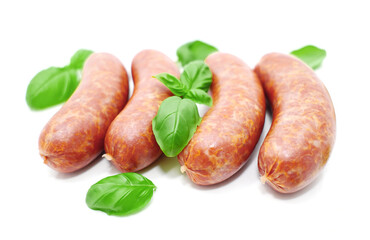 Raw sausages isolated on white background