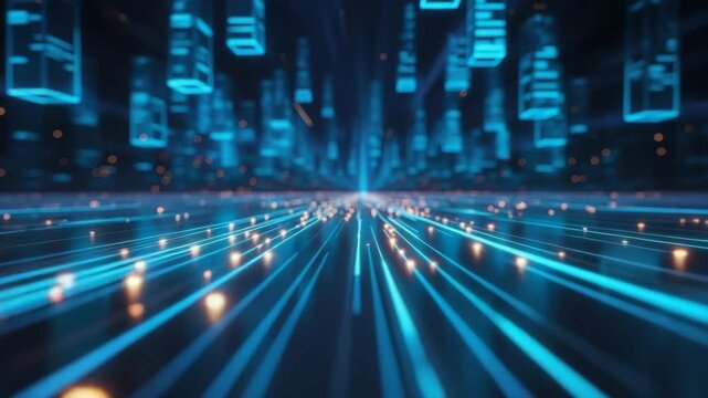 Abstract digital city background with glowing lines futuristic technology concept art