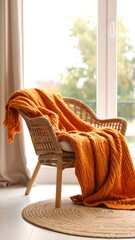 Cozy Knit Blanket on Chair by Window