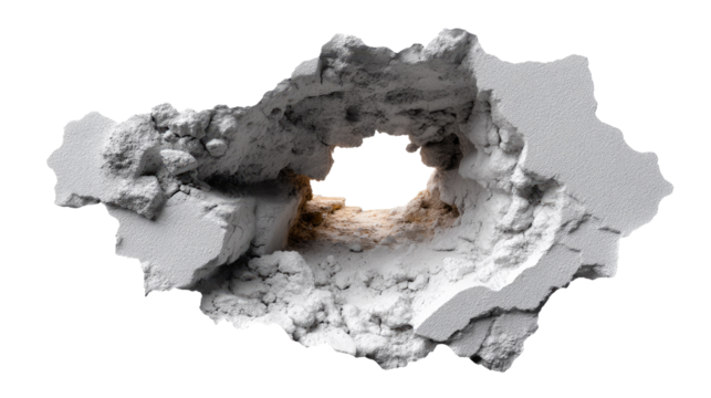 Rupture in Concrete: A close-up shot unveils a dramatic breach in a concrete surface, revealing a glowing core that captivates with its raw essence of destructive force and potential renewal.