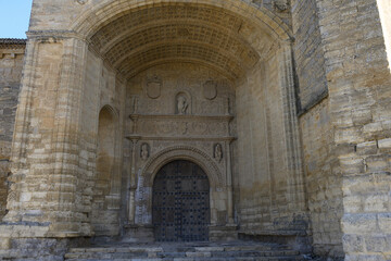 Main portal of San Juan Bautista Church in Santoyo Palencia with Renaissance details