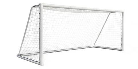 A soccer goal post with a net isolated on transparent background for sports